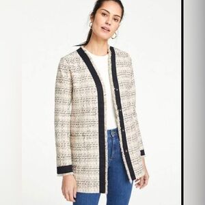 Ann Taylor framed fringe tweed boucle jacket coat size L